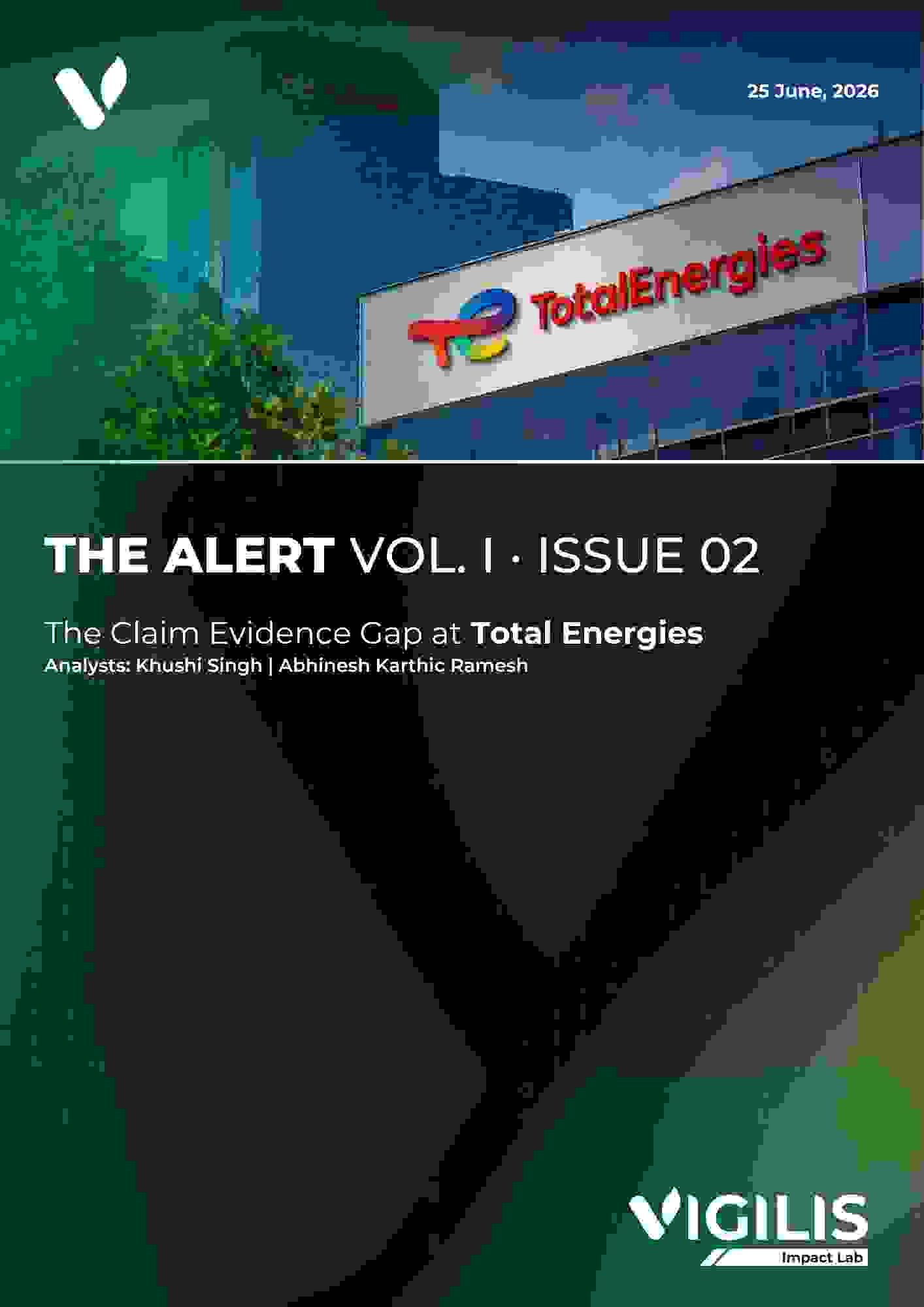 TotalEnergies Claim vs Evidence Gap — Alert cover, VIGILIS Impact Lab